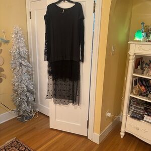 Elegant Black Free People Lace Overlay Dress